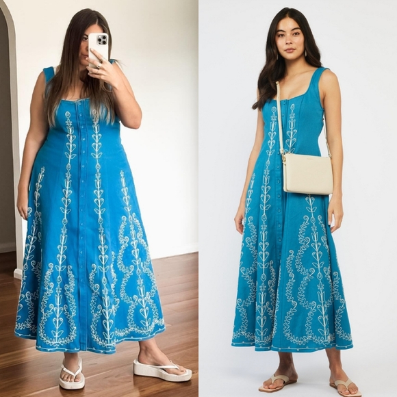 NWT Alemais Donovan Corded Midi Maxi Dress Saphire Blue White 8 - Picture 5 of 16